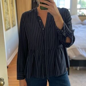 Navy striped lightweight cotton shirt